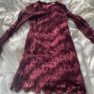 Burgundy dress with lace up front